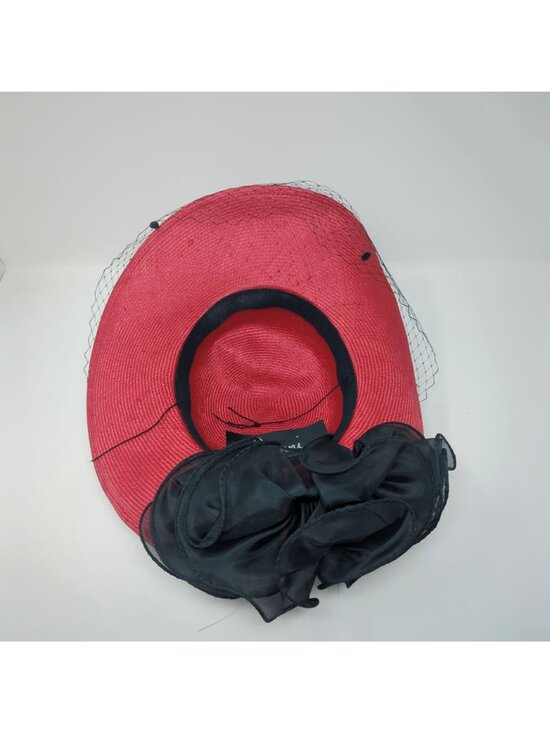 Vintage 80s Red Straw Hat Net Ponytail Hole Sonni main image 7